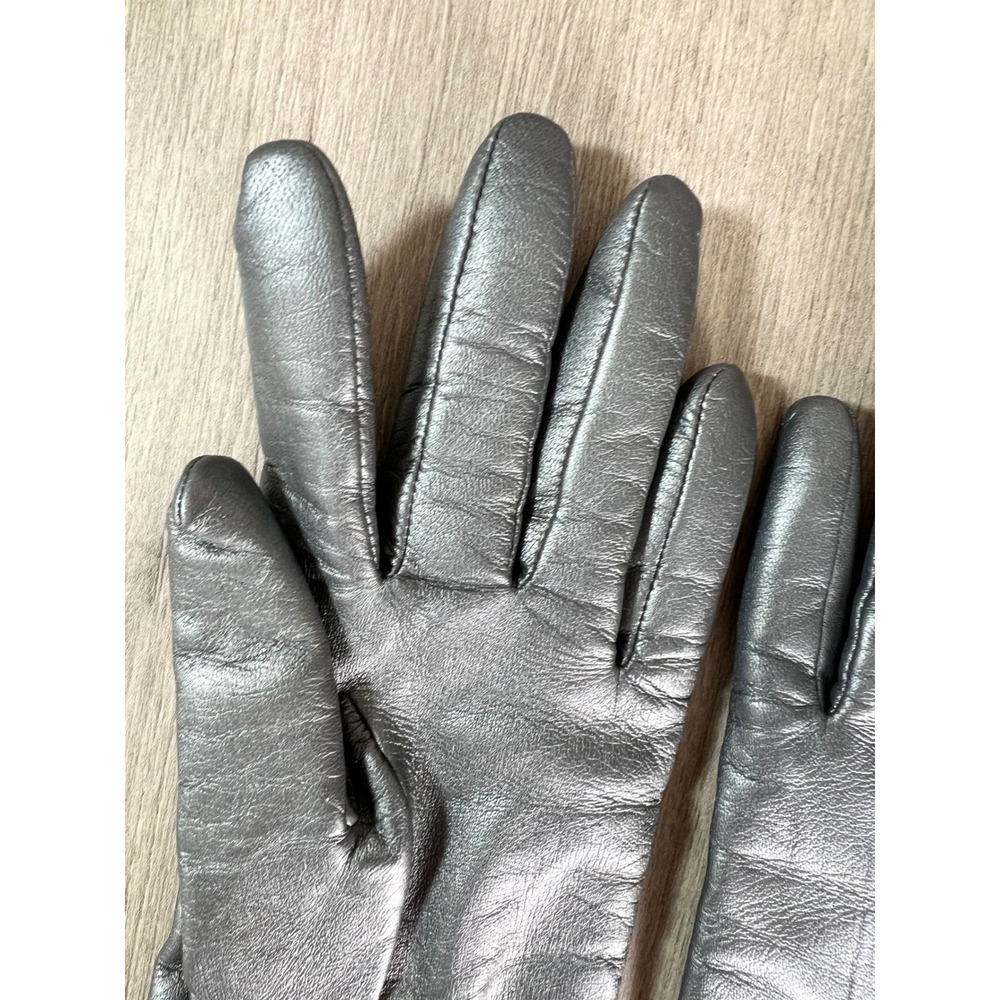 Fownes Metallic Silver Pewter Leather Cashmere Lined Gloves Size 7 RN17541 - Picture 5 of 6